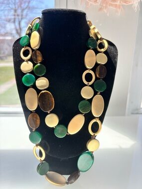 Chico's Gold-Tone and Green Layered Disc Necklace